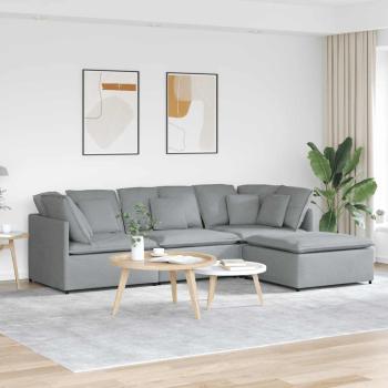 ARDEBO.de - Modulares Sofa mit Fußhocker Kissen Stoff Hellgrau