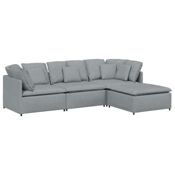 Modulares Sofa mit Fußhocker Kissen Stoff Hellgrau