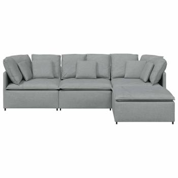 Modulares Sofa mit Fußhocker Kissen Stoff Hellgrau