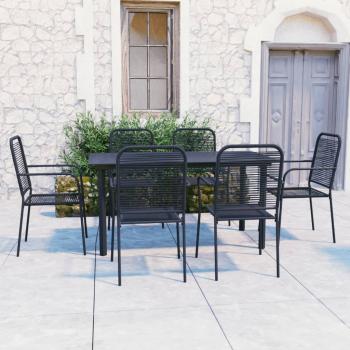 ARDEBO.de - 7-tlg. Garten-Essgruppe Schwarz Glas und Stahl