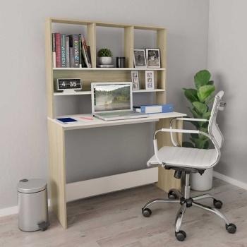 ARDEBO.de - Schreibtisch mit Regalen Weiß Sonoma-Eiche 110x45x157 cm