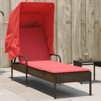 ARDEBO.de - Sonnenliege mit Sonnendach Braun Polyrattan