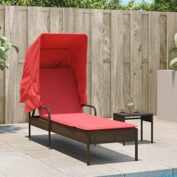 Sonnenliege mit Sonnendach Braun Polyrattan