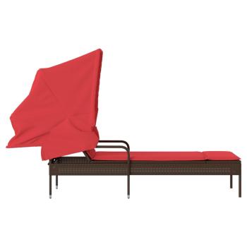 Sonnenliege mit Sonnendach Braun Polyrattan