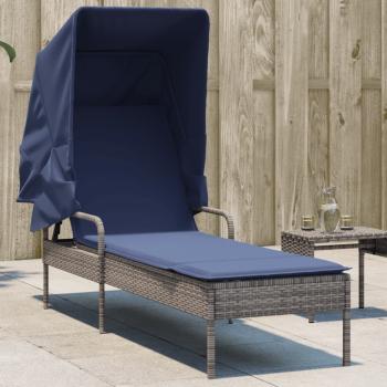 ARDEBO.de - Sonnenliege mit Sonnendach Grau Poly-Rattan