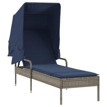 Sonnenliege mit Sonnendach Grau Poly-Rattan