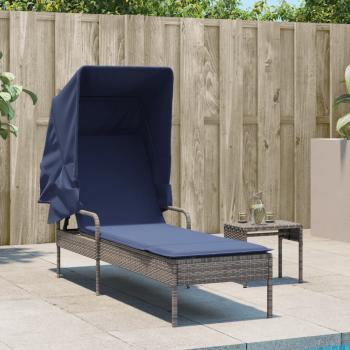 Sonnenliege mit Sonnendach Grau Poly-Rattan