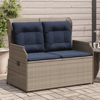 ARDEBO.de - Gartenbank mit Liegefunktion und Kissen Grau Polyrattan