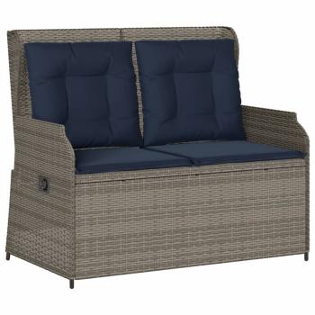Gartenbank mit Liegefunktion und Kissen Grau Polyrattan