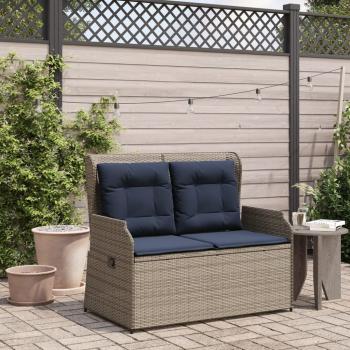 Gartenbank mit Liegefunktion und Kissen Grau Polyrattan