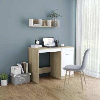ARDEBO.de - Schreibtisch Weiß Sonoma-Eiche 100x50x76 cm Holzwerkstoff