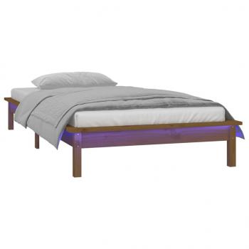 ARDEBO.de - Massivholzbett mit LEDs Honigbraun 75x190 cm