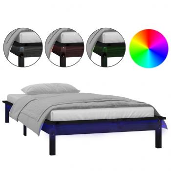 ARDEBO.de - Massivholzbett mit LEDs Schwarz 90x190 cm