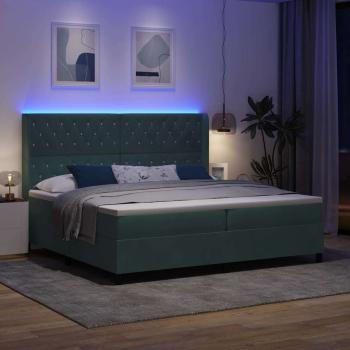 Boxspringbett mit Matratze mit LED Dunkelgrün 200 x 200 cm Samt