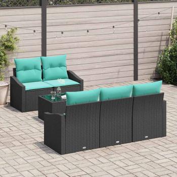 Sofa Set mit Kissen 6 pcs Schwarz und Türkis Poly Rattan