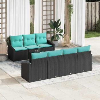 ARDEBO.de - Sofa Set mit Kissen 8 pcs Schwarz und Türkis Poly Rattan