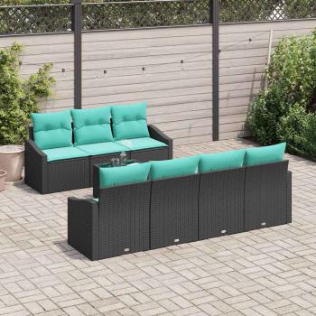 Sofa Set mit Kissen 8 pcs Schwarz und Türkis Poly Rattan