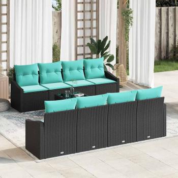 ARDEBO.de - Sofa Set mit Kissen 9 pcs Schwarz und Türkis Poly Rattan