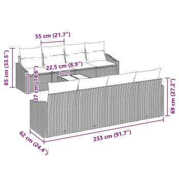 Sofa Set mit Kissen 9 pcs Schwarz und Türkis Poly Rattan