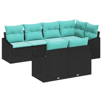 Sofa Set mit Kissen 7 pcs Schwarz Poly-Rattan