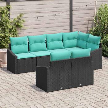 Sofa Set mit Kissen 7 pcs Schwarz Poly-Rattan