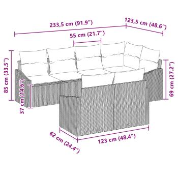 Sofa Set mit Kissen 7 pcs Schwarz Poly-Rattan