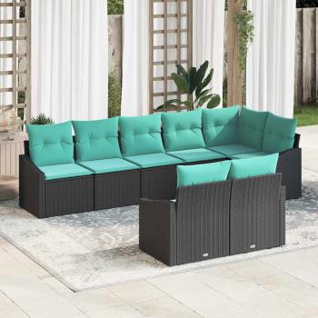 ARDEBO.de - Sofa Set mit Kissen 8 pcs Schwarz Poly-Rattan