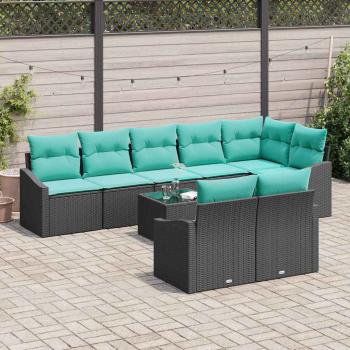 Sofa Set mit Kissen 9 pcs Schwarz Poly Rattan