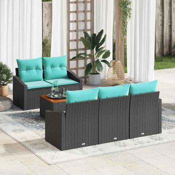 ARDEBO.de - Gartensofa-set mit Kissen 6 pcs Schwarz Poly-Rattan
