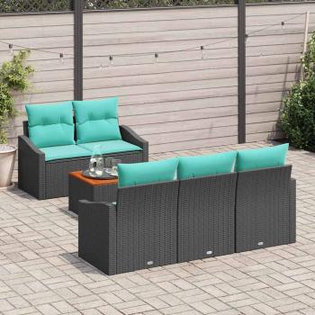 Gartensofa-set mit Kissen 6 pcs Schwarz Poly-Rattan