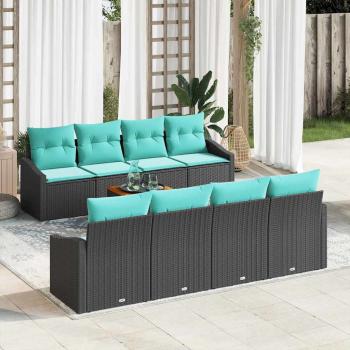 ARDEBO.de - Gartensofa-set mit Kissen 9 pcs Schwarz Poly-Rattan