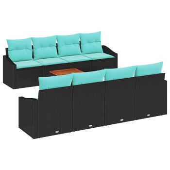 Gartensofa-set mit Kissen 9 pcs Schwarz Poly-Rattan