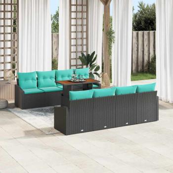 ARDEBO.de - Garten-Sofa-Set mit Kissen 9 pcs Schwarz und Teal