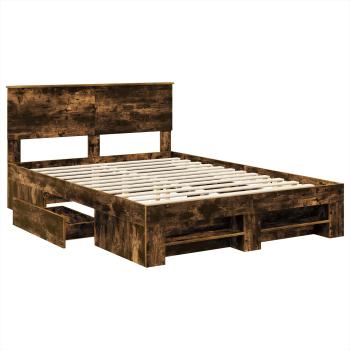 Bettrahmen mit Kopfteil Räuchereiche 140 x 200 cm Holzwerkstoff