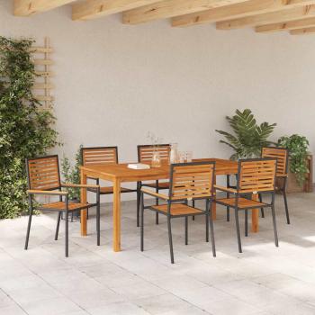 Garten Essgruppe 7 stk. Schwarz Massivholz Akazie