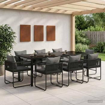 ARDEBO.de - Garten Essgruppe 9 stk. Schwarz und Anthrazit Poly-Rattan