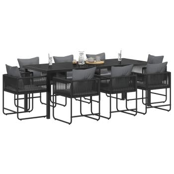 Garten Essgruppe 9 stk. Schwarz und Anthrazit Poly-Rattan