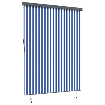 Rollo Blau und Weiß 220 x 250 cm Stoff und Aluminium