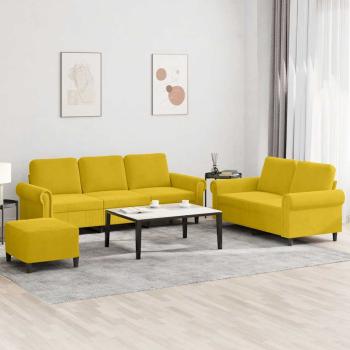 ARDEBO.de - 3-tlg. Sofagarnitur mit Kissen Gelb Samt