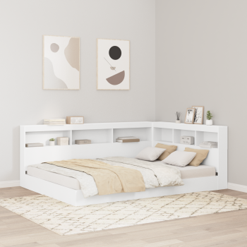 Bücherregal-Bett mit Kopfteil Weiß 150 x 200 cm Holzwerkstoff