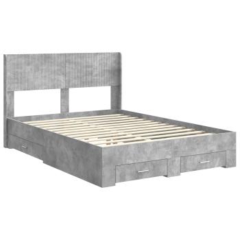 Bettgestell mit Stauraum und Kopfteil Betongrau 135 x 190 cm