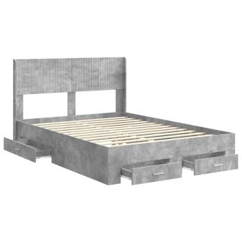 Bettgestell mit Stauraum und Kopfteil Betongrau 135 x 190 cm