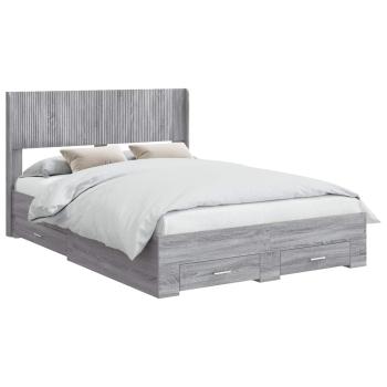 Bettgestell mit Stauraum und Kopfteil Grau Sonoma 135 x 190 cm