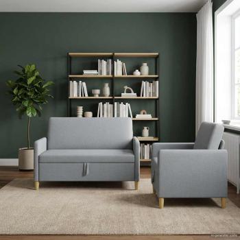 ARDEBO.de - Sofa Set mit Stauraum 2 stk. Hellgrau Polyester