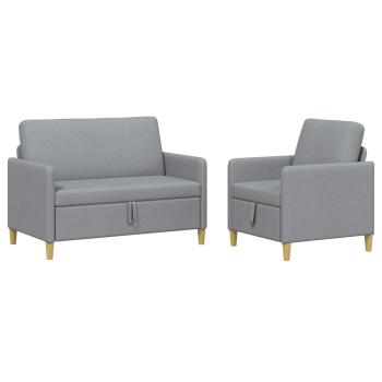 Sofa Set mit Stauraum 2 stk. Hellgrau Polyester