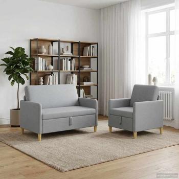 Sofa Set mit Stauraum 2 stk. Hellgrau Polyester