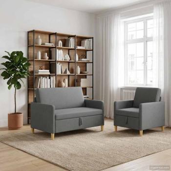 ARDEBO.de - Sofa Set mit Stauraum 2 stk. Dunkelgrau Polyester