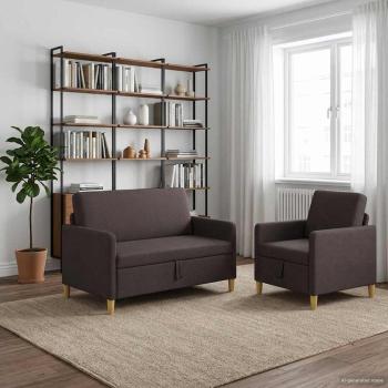 Sofa Set mit Stauraum 2 Stk. Dunkelbraun Polyester