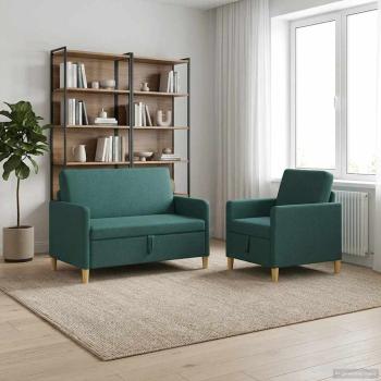 ARDEBO.de - Sofa Set mit Stauraum 2 stk. Dunkelgrün Polyester