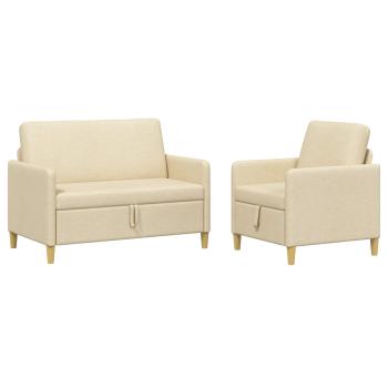 Sofa Set mit Stauraum 2 stk. Creme Polyester